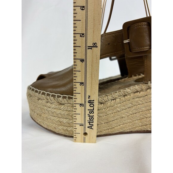 Celine Paris Espadrilles Wedges Platform Sandals Brown Leather Size 38 Buckle - Picture 6 of 16